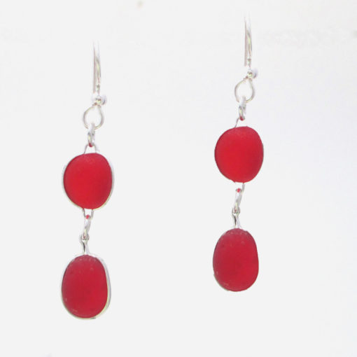 cherry red sea glass earrings