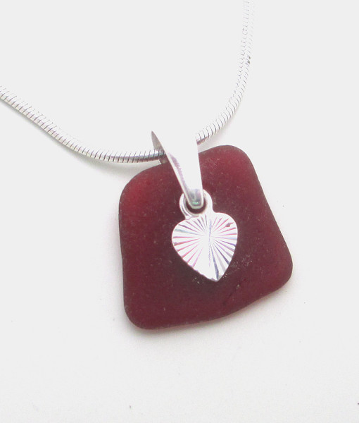 Red Sea Glass Necklace with Heart