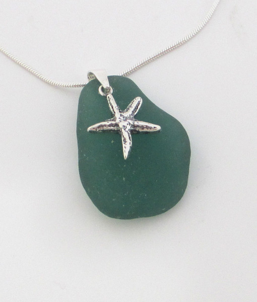 teal sea glass necklace with starfish