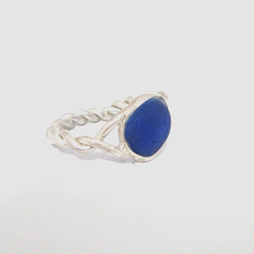 size 6 blue and white Sea glass ring