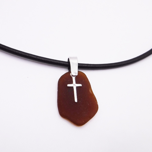 amber sea glass with cross 1