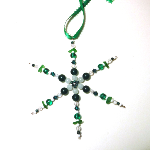 green sea glass snowflake ornament 1