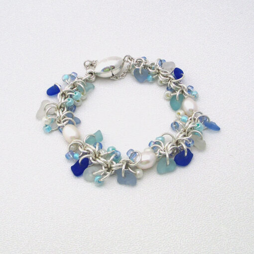 3 Sea Glass Chainmaille Style Bracelet