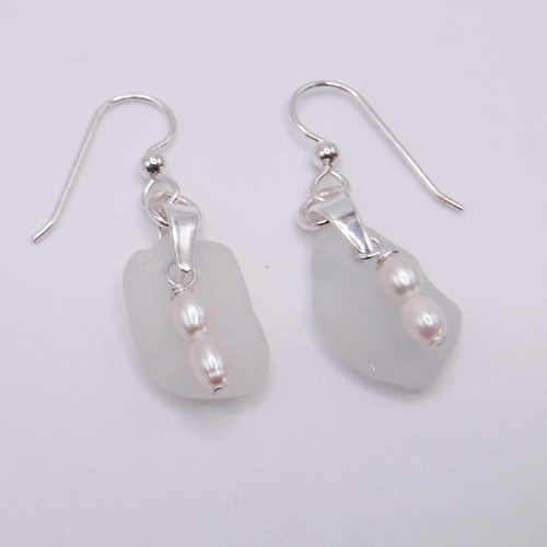 white sea glass earrings 1