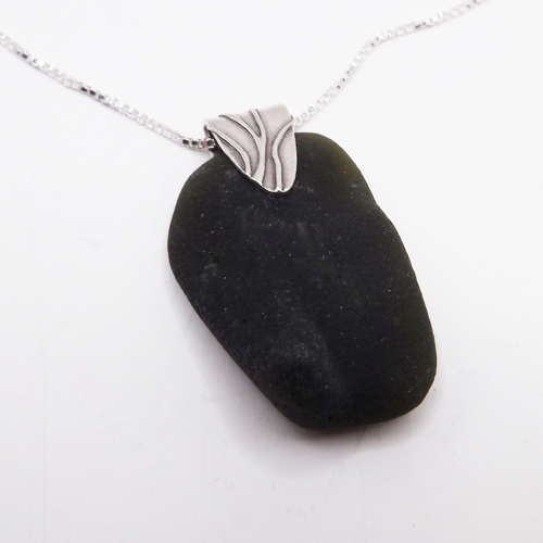 Black sea glass necklace
