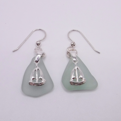 mint green sea glass with sailboat charms